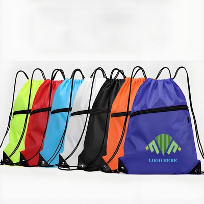 Sports Nylon Drawstring Backpack w/ Headphone Hole