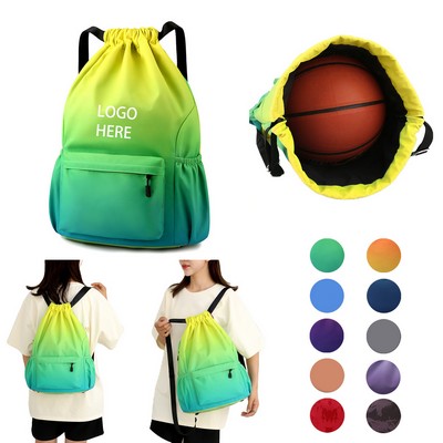 Unisex Drawstring Backpack With Outside Pocket Waterproof Bag